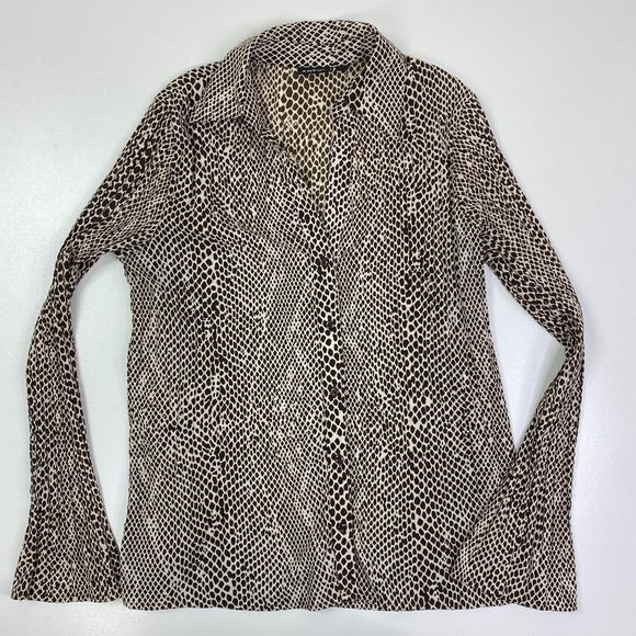 y2k Animal Print Button Down Pleated Bell Sleeve